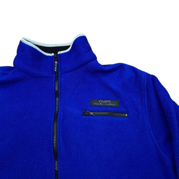 Vintage Chaps Ralph Lauren Men's Sz M / L Spell Out Full Zip Blue Fleece Jacket - Picture 2 of 6